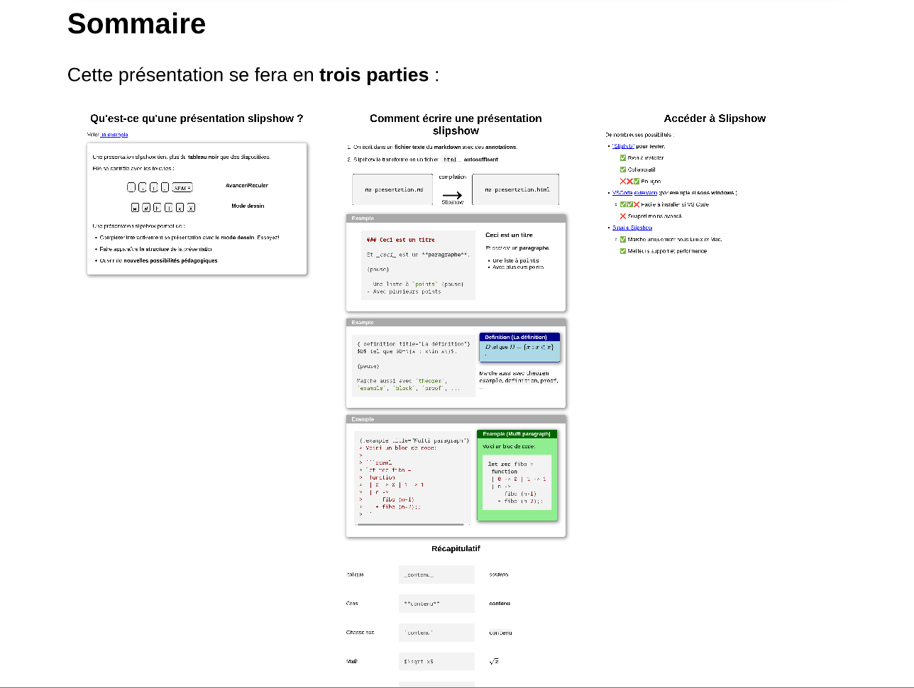 A screenshot presenting the three parts of the CDL presentation